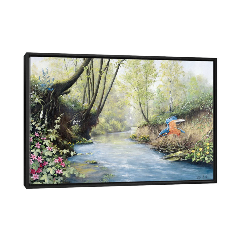 « kingfisher », reproduction sur toile, H 18 po x l 26 po x P 1,5 po, Toile avec cadre noir, Pas de tapis