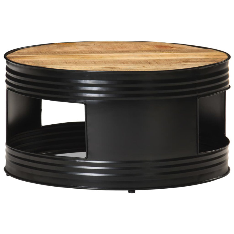 Erika Drum Coffee Table with Storage, Light Brown, Black