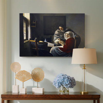 «Girl Interrupted at Her Music» -Johannes Vermeer-Toile tendue avec châssis-c. 1660 - 1661