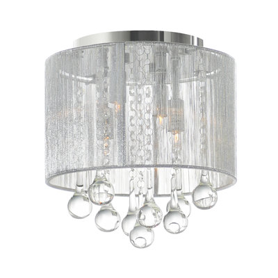 4 Light 10in Flush Mount Chrome Frame & Silver Shade with Crystal Drops