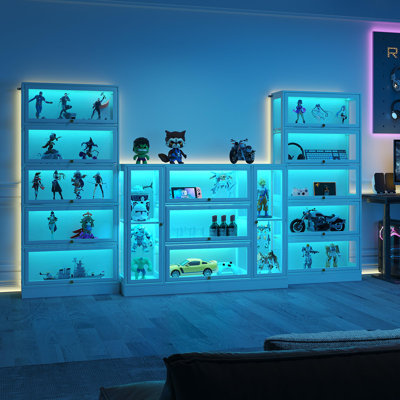 Extra Wide Display Cabinet With Acrylic Glass Doors,LED Lighting For Collectibles