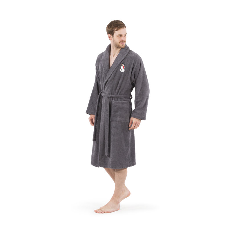Peignoir en toile de coton turque brodé 100% coton, G / TG, Gris