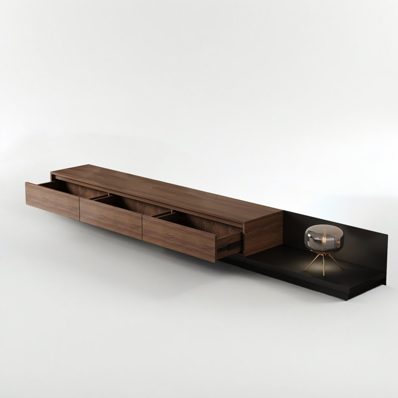 118 in. Modern TV Stand Extendable Media Console with 3 Drawers, Walnut