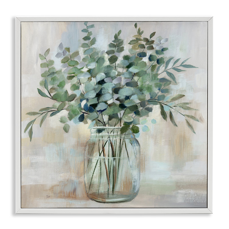Soothing Eucalyptus Herb Arrangement White Framed Giclee Art by Nan, 17" H x 17" W x 1.5" D, Coastal White Framed Giclee