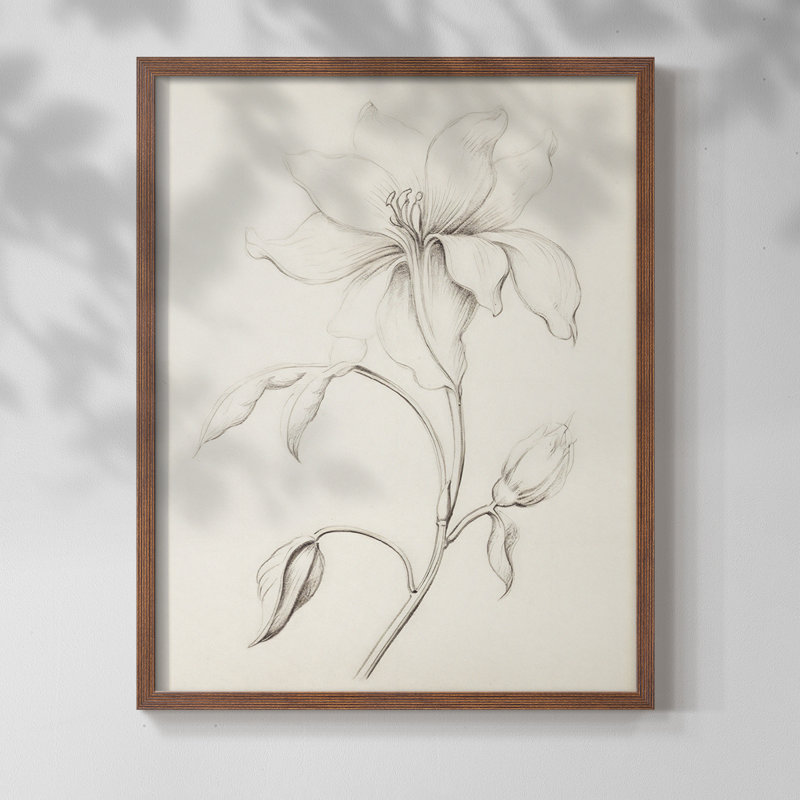 Floral rétro, H 14 po x l 11 po, Noyer