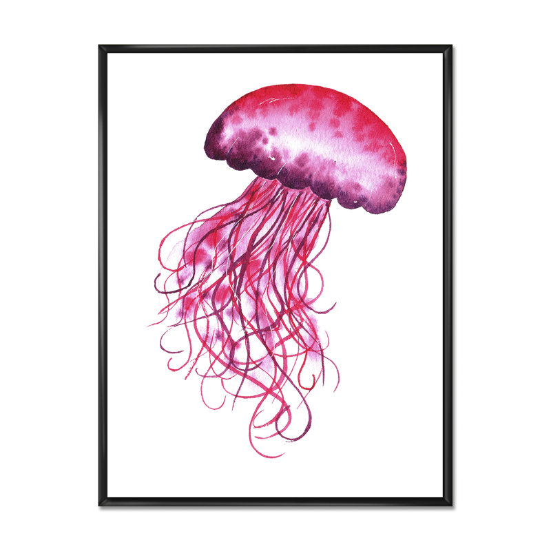 Adorable méduse rose méduse - Décoration murale nautique et côtière en toile, L 16 po x H 32 po x P 1,5 po