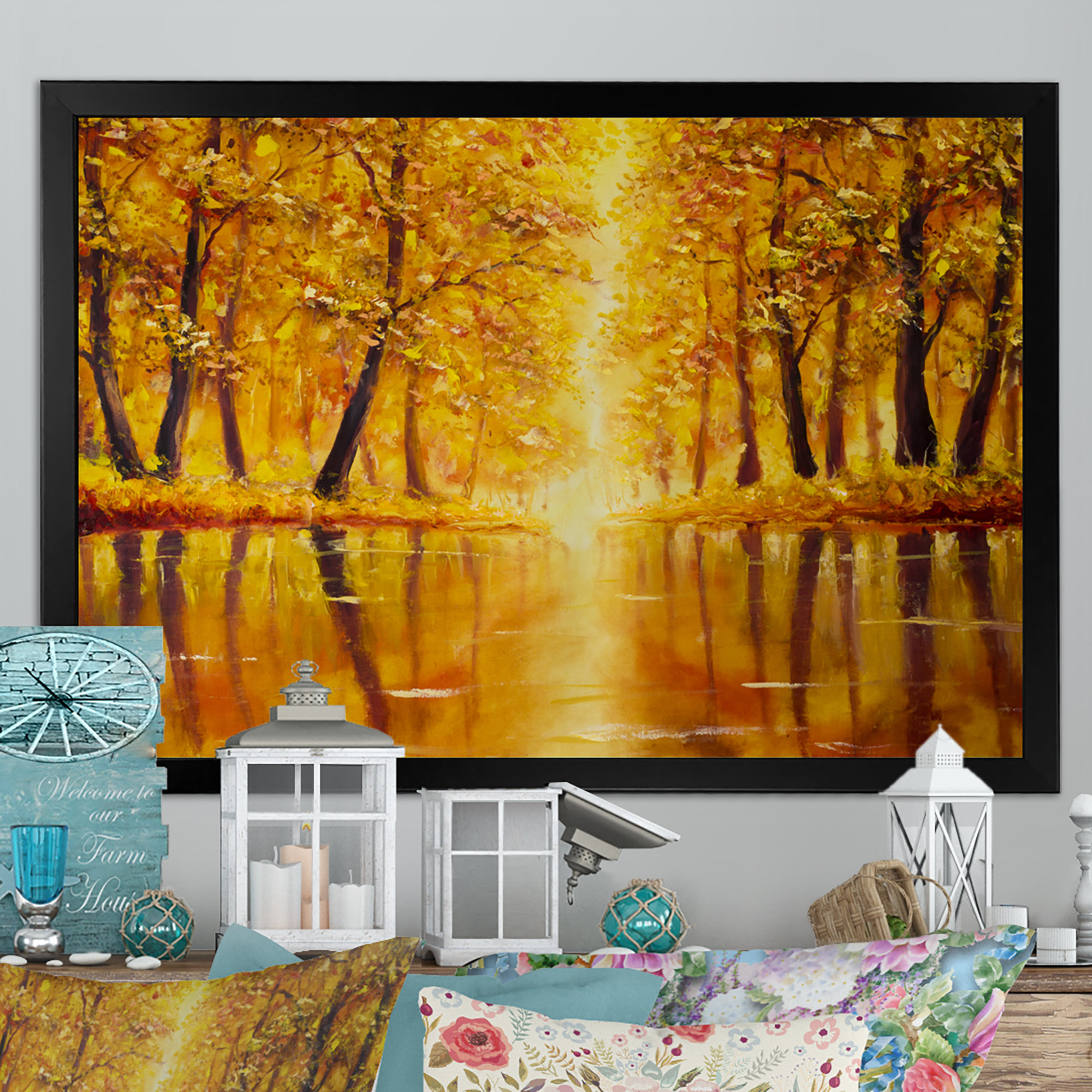 Millwood Pines River In A Sunny Forest - Floater Frame Print on Canvas ...