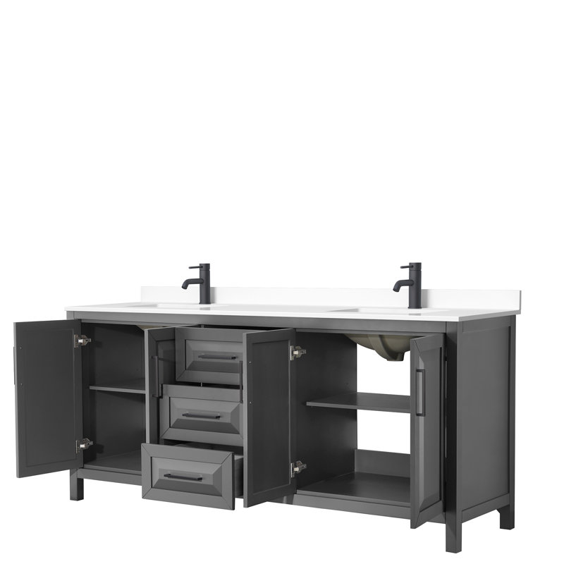 Daria 80'' W Double Vanity, White Cultured Marble, Polished Chrome, Dark Gray