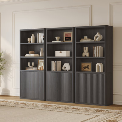 Cesiro 6-Tier Bookcase With 2 Fluted Doors And Adjustable Shelves