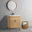 Base de meuble-lavabo autoportant en rotin de style bohémien à 2 tablettes Javer l 30 po x P 18 po x H 33 po (lavabo non inclus), chêne-93805414