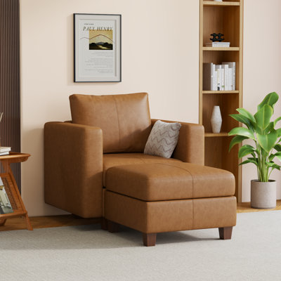  Modular Sectional Arm Accent Chair With Storage Ottoman, Modern Upholstered Armchair Single Sofa Club Chair Corner Couch For Living Room,Bedroom,Armchair With 1 Ottoman, Faux Leather In Brown