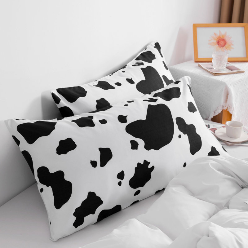 Taies d'oreiller à fermeture en microfibre, Noir / blanc avec imprimé animal