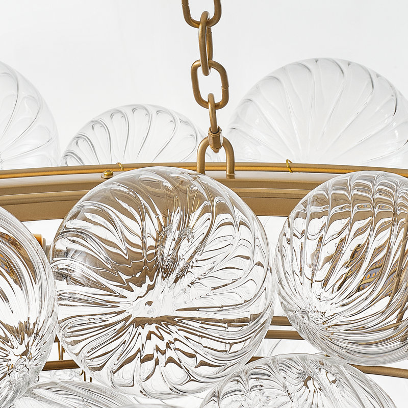 Lustre 40 po en or avec 9 lumières, luminaire suspendu en verre, base E12, ampoules DEL incluses, chaîne réglable pour la salle à manger, le salon, le vestibule