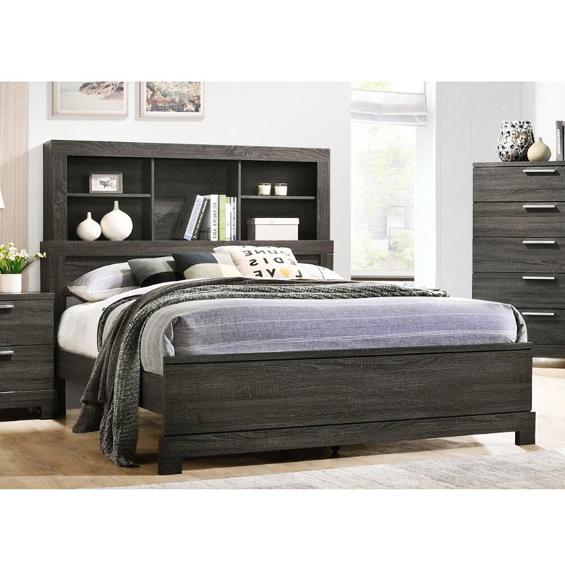 King Bed, Storage Bed Frame With Bookcase Headboard, Queen