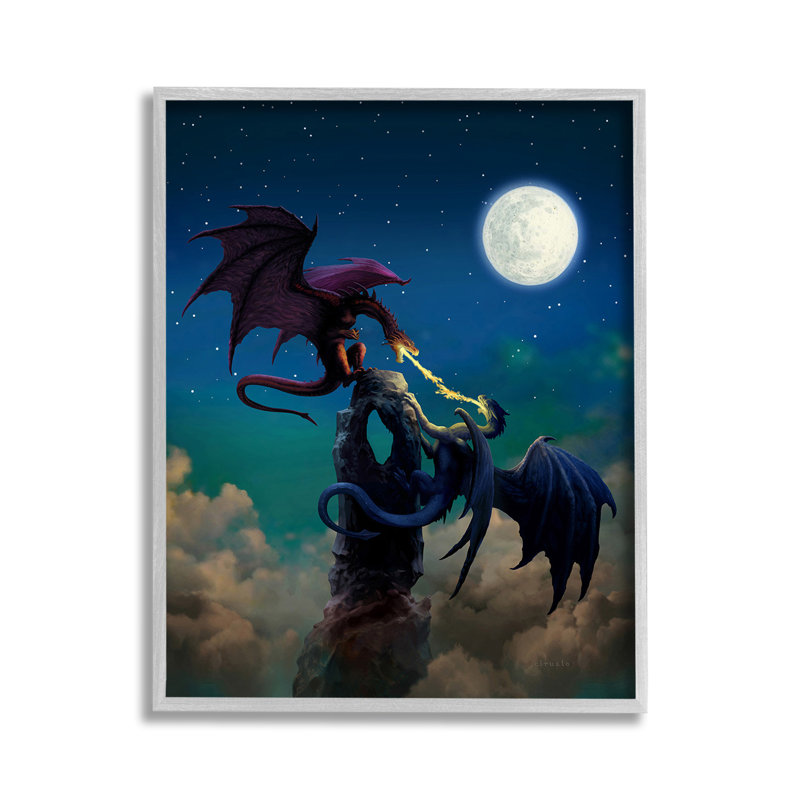 «Battling Dragons at Night», estampe numérique encadrée par Ciruelo, Estampe numérique Farmhouse, H 14 po x l 11 po