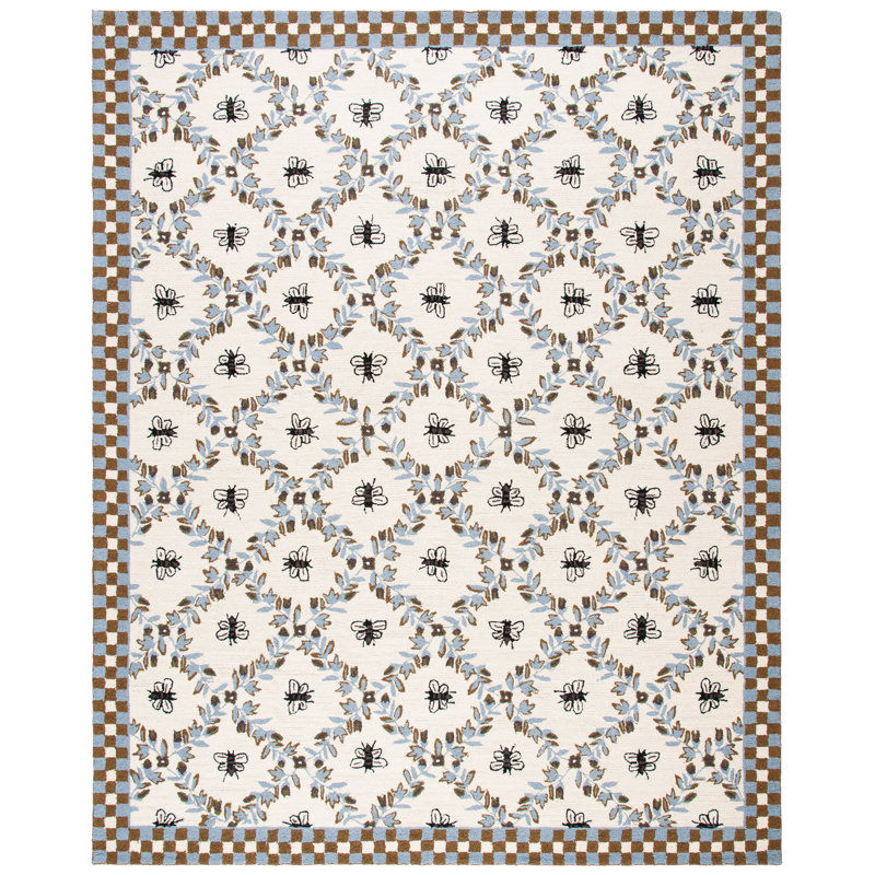 Hollander Floral Handmade Tufted Wool Ivory Area Rug, Rectangle 9' x 12'