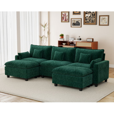 Modular Sectional Sofa With 2 Ottoman/smart Charging Module/throw Pillow (green)