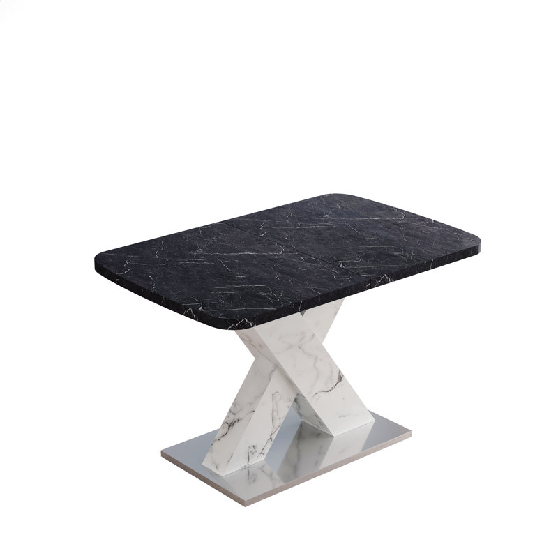 Stretchable Dining Table,X-Shape Table Leg with Metal Base (, Black, White/Black