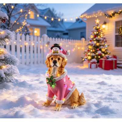 Statue de Noël Golden Retriever, figurine de chien des Fêtes, 14,17 × 8,66 × 19,69 po, résine, 1 pièce, statue, brun, impressionnant…