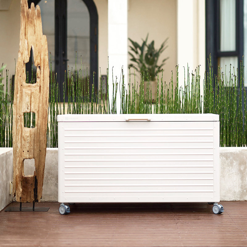Latte Metal 134 Gallon Outdoor Deck Box with Wheels