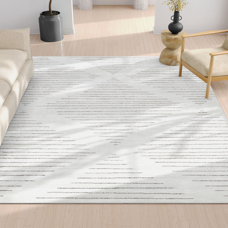 Kehr Moroccan Machine Woven Polyester Area Rug in Gray/White, Rectangle 7'7" x 9'10"