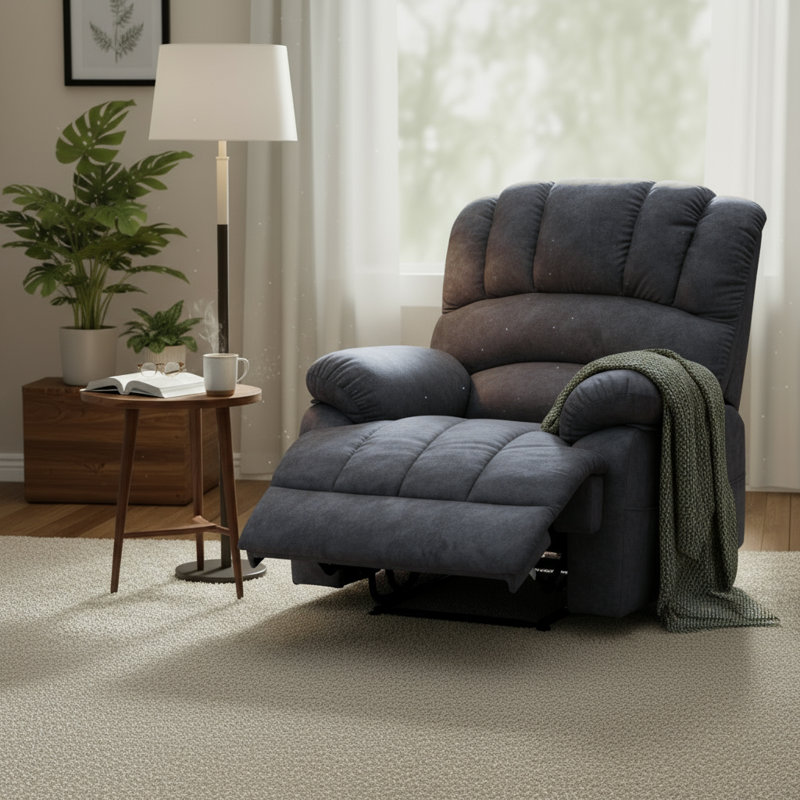 Mistydawn Large Manual Recliner Velvet Manual Recliner With Storage Pockets, Black Gray