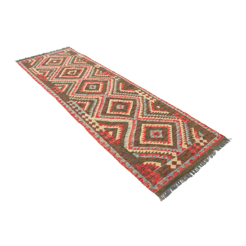 Runner Geometric Wool Hand Woven 99cm X 308cm Area Rug