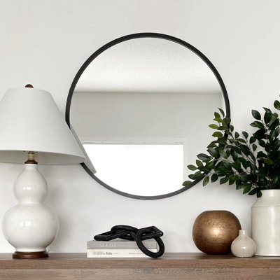Miroir de salle de bain rond en métal noir 20 pouces - Verre de qualité supérieure, cadre en alliage d'aluminium corrosif, incassable fourni, installation facile de la fonction de disque dur de 4 mm de hauteur intégrée