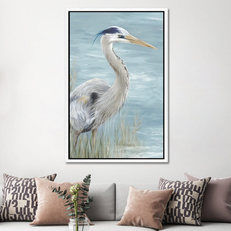 Great Blue Heron Gaze - Painting on Canvas, White Framed, 152.5 cm H x 101.5 cm W
