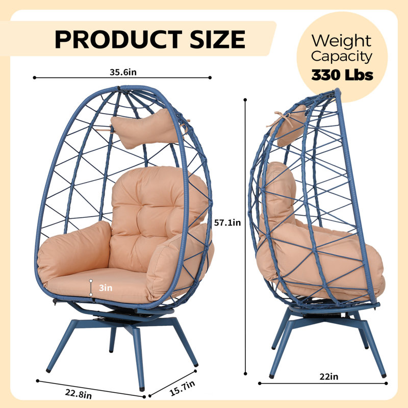 Swivel Patio Lounge Chairs, Steel Rattan Egg Chair For Home Patio