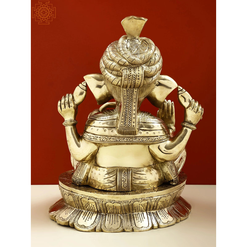 13" Turbaned (Pagdi) Ganesha Brass Statue – Handmade Durable Alloy Idol | Spiritual Home Décor Accent