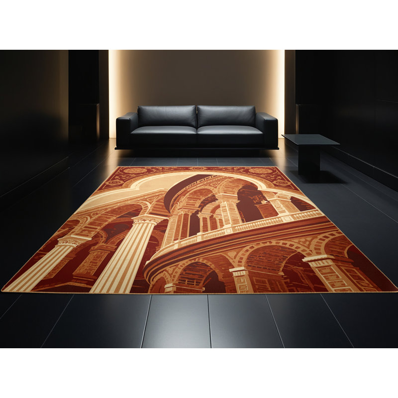 Tapis oriental classique lavable à la machine en brun Glendale - reliure brun clair, 8 x 10