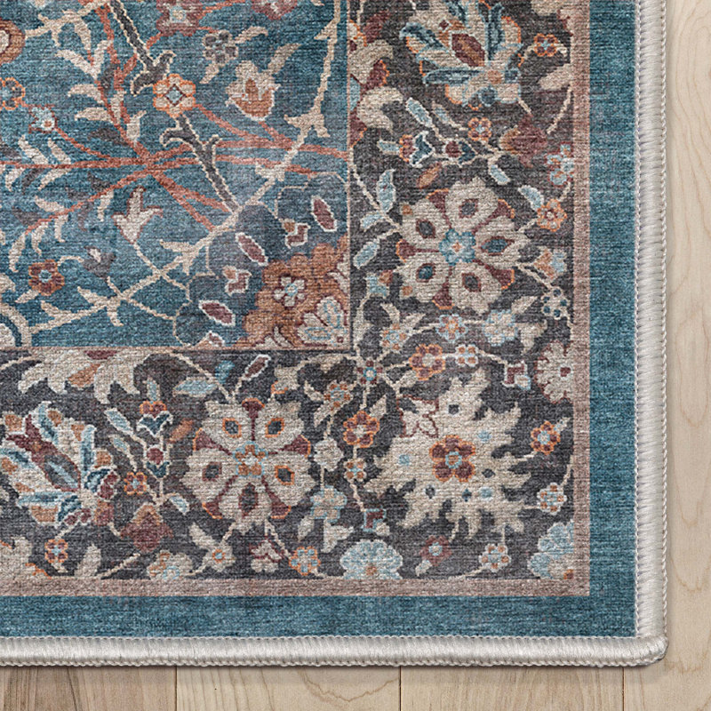  Tapis bleu sarcelle à tissage plat Asha Liana, Rectangle 7 pi 7 po x 9 pi 10 po
