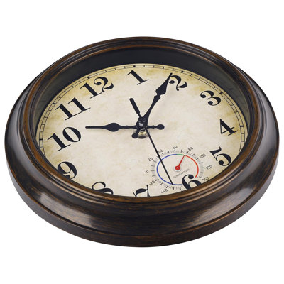 8" Retro Bronze Outdoor Clock - Waterproof Vintage Wall Clock With Thermometer