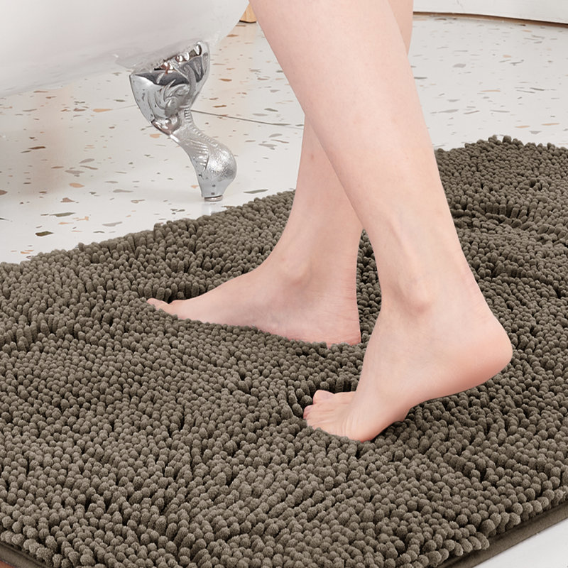 Chenille Bath Mat - Luxurious Soft Microfiber Absorbent Bathroom Rug, Non-Slip, Quick Dry (Set of 4), Brown, 32" L x 20" W