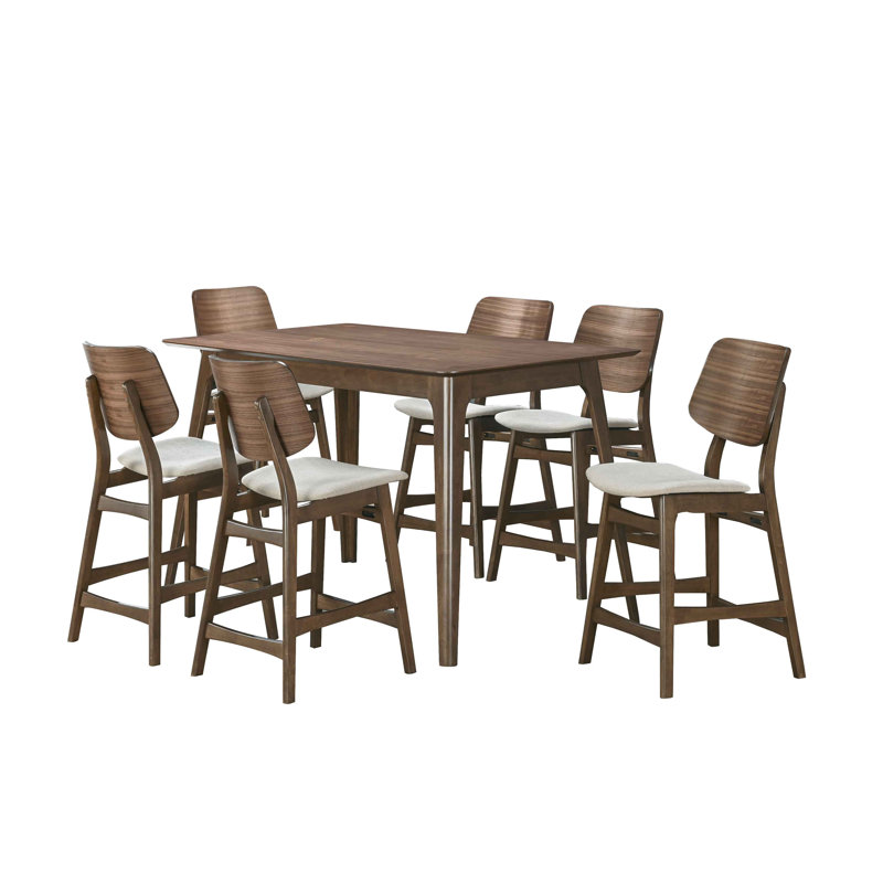 Ensemble de salle à manger en bois avec table rectangulaire et chaises Lyan, Beige/brun, 7 pièces : table, 6 chaises
