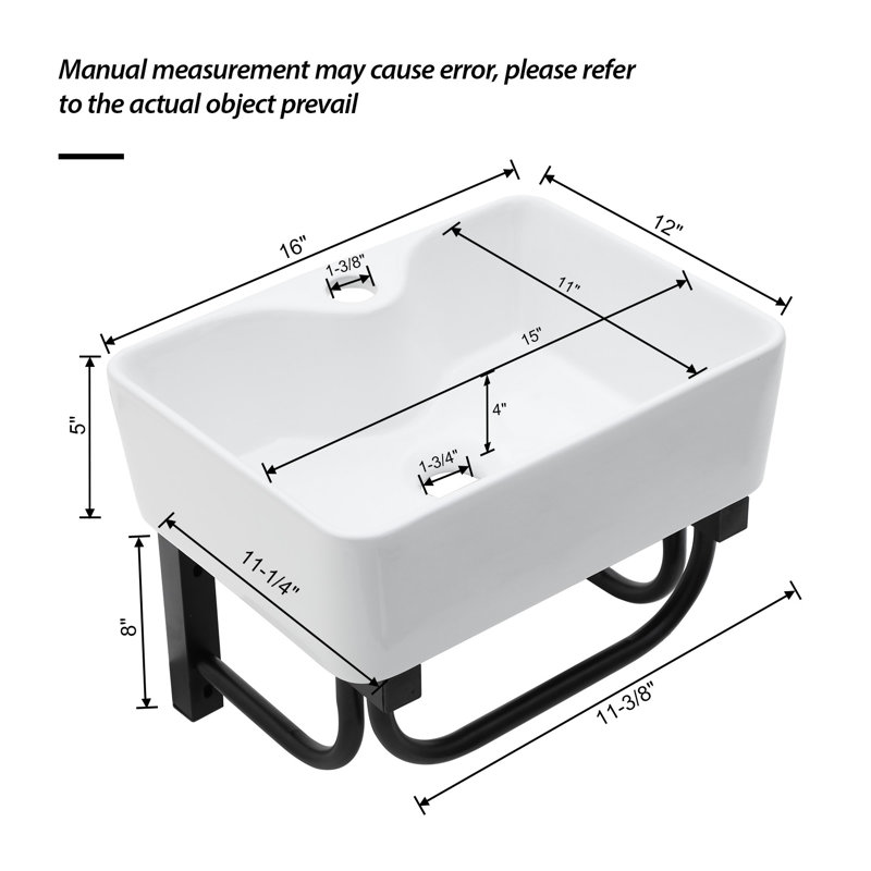 Lavabo mural rectangulaire en céramique de 40,6 x 30,5 cm avec porte-serviettes noir intégré