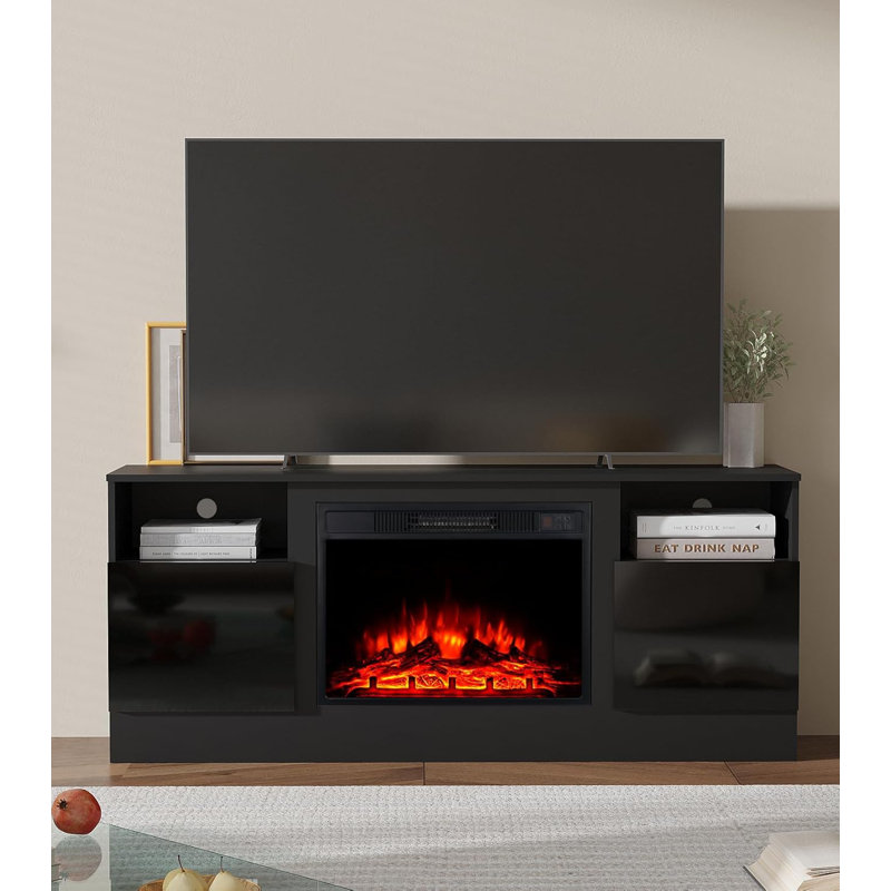 Priyanshu 17 Stories 147cm W Electric Fireplace with 5000 BTU, Black
