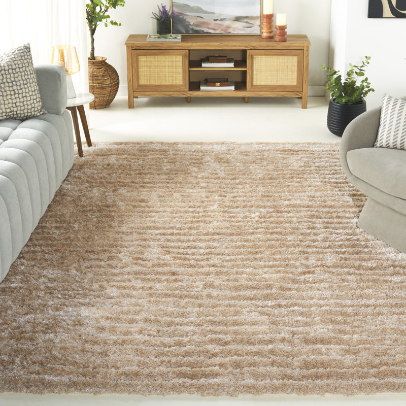 Assar Striped Handmade Tufted Area Rug in Champagne, Rectangle 8' x 10'