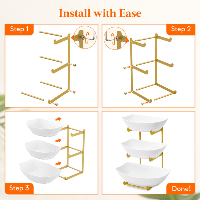 Plastic Fruit Bowl Basket For Kitchen Countertop, 3 Tier Fruit Holder With Metal Stand, Serving Tray For Food, Vegetable, Cake, Dessert In Party