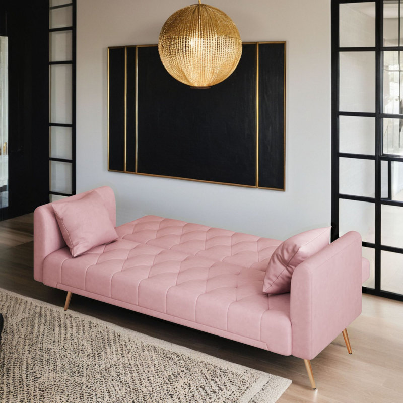 Maymie 71'' Velvet Convertible Sofa, NA, Pink Velvet