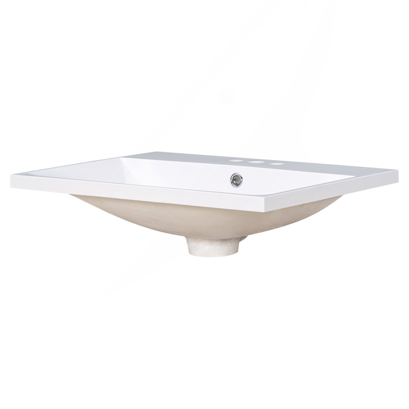 Plateau de meuble-lavabo 24 po seulement, lavabo blanc, 3 trous de robinet, robinet de 4 po disponible, céramique