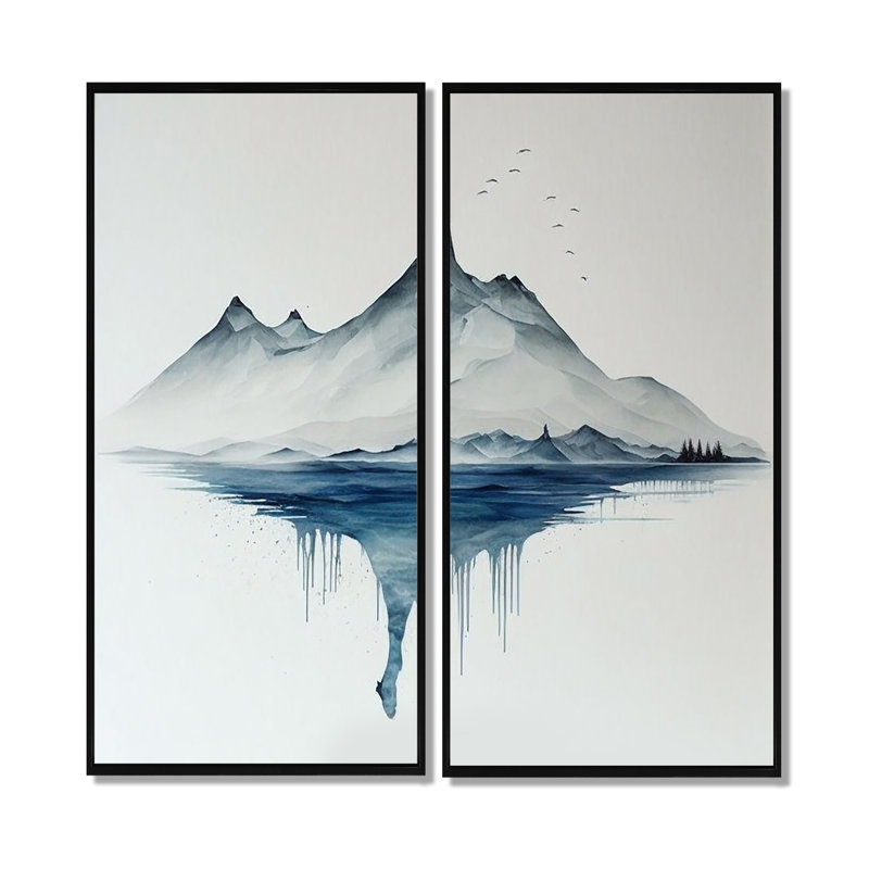 Bleu et gris, lac de montagne, réflexion I - montagnes, art mural, H 32 po x l 32 po, Noir, Impression encadrée flottante