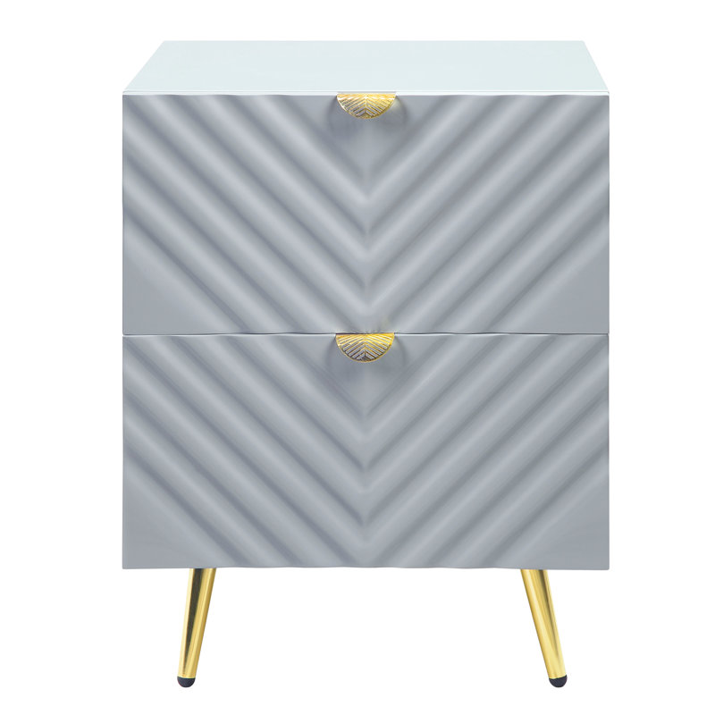 Table de chevet ultra brillante Cory Grey avec capacité de rangement et support en métal