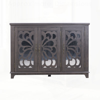 Buffet de comptoir spacieux avec 3 portes en miroir et tablettes réglables, parfait pour le rangement et l'élégance dans n'importe quelle pièce