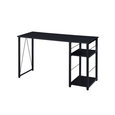 Rectangular Black Desk With 2 Tier Shelf, Stable Metal Base For Work Writing In Black, Home Office