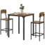 Élégant ensemble de salle à manger 3 pièces à hauteur de comptoir en acier noir avec deux tabourets, plateau carré brun rustique pour les petits espaces, style industriel