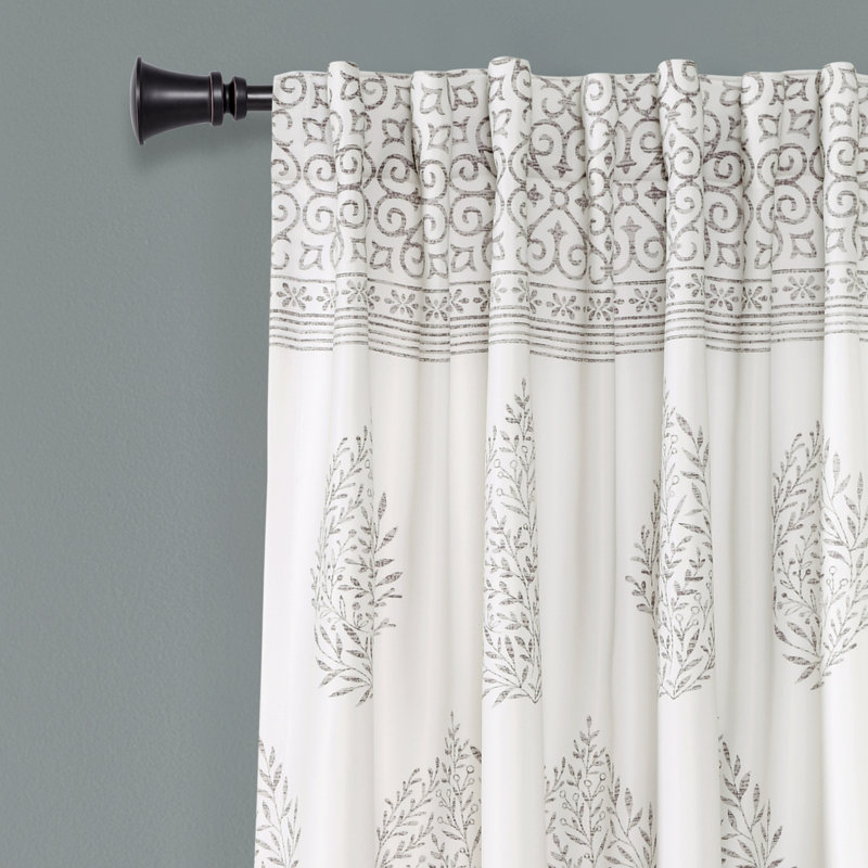 Teardrop Leaf Room Darkening Curtain Pair, Gray, 52" W x 63" L