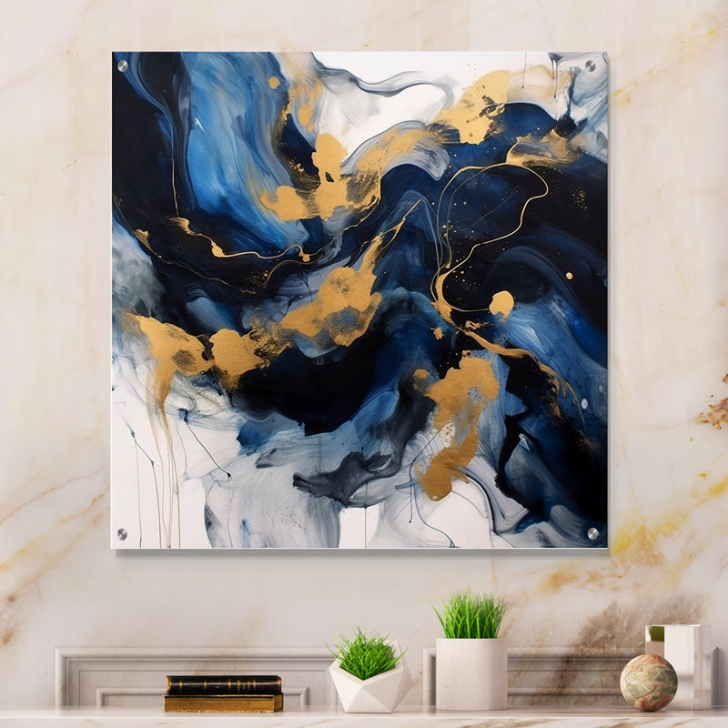 Kelbi - décorations murales en acrylique sur fond bleu et doré, H 30 po x l 30 po