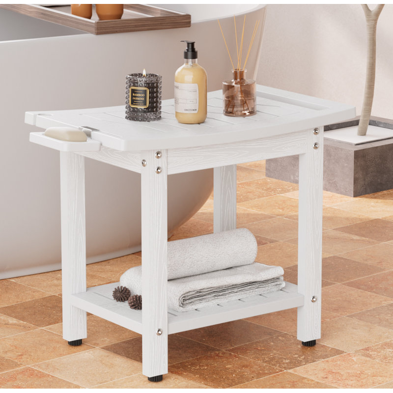 HIPS 20.6" W Waterproof Shower Benches Shower Stool Indoor Outdoor Non-Slip Bathroom Chair Seat with Storage Handle Soap Dish